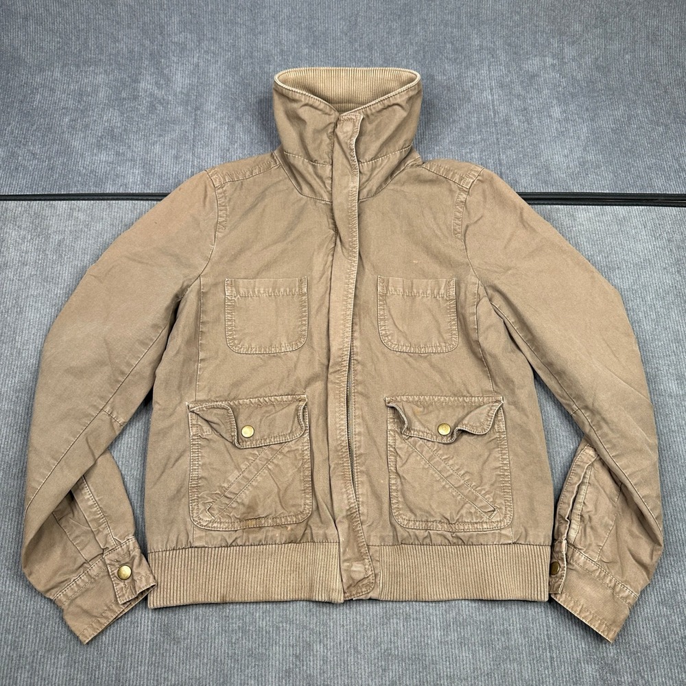 J.Crew Womens Khaki Tan Cotton Utility Field Jacket Funnel Neck Full Zip Y2k